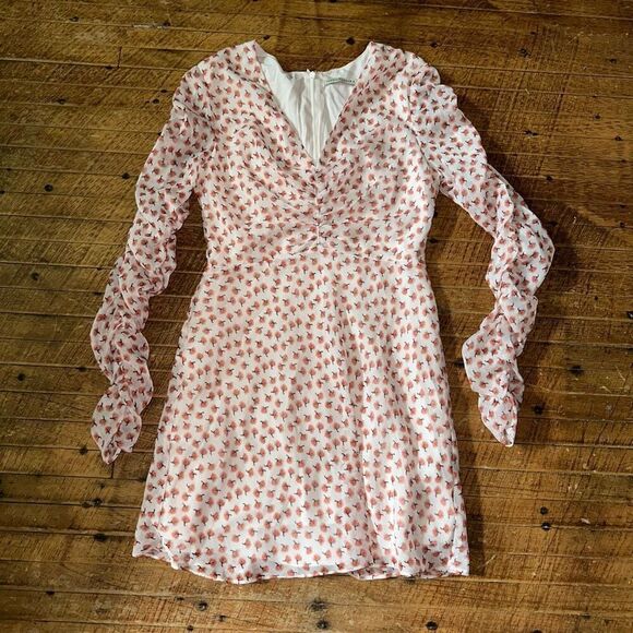 East Order Fin Apricot Floret ruched layered sheer M dress - Picture 2 of 5